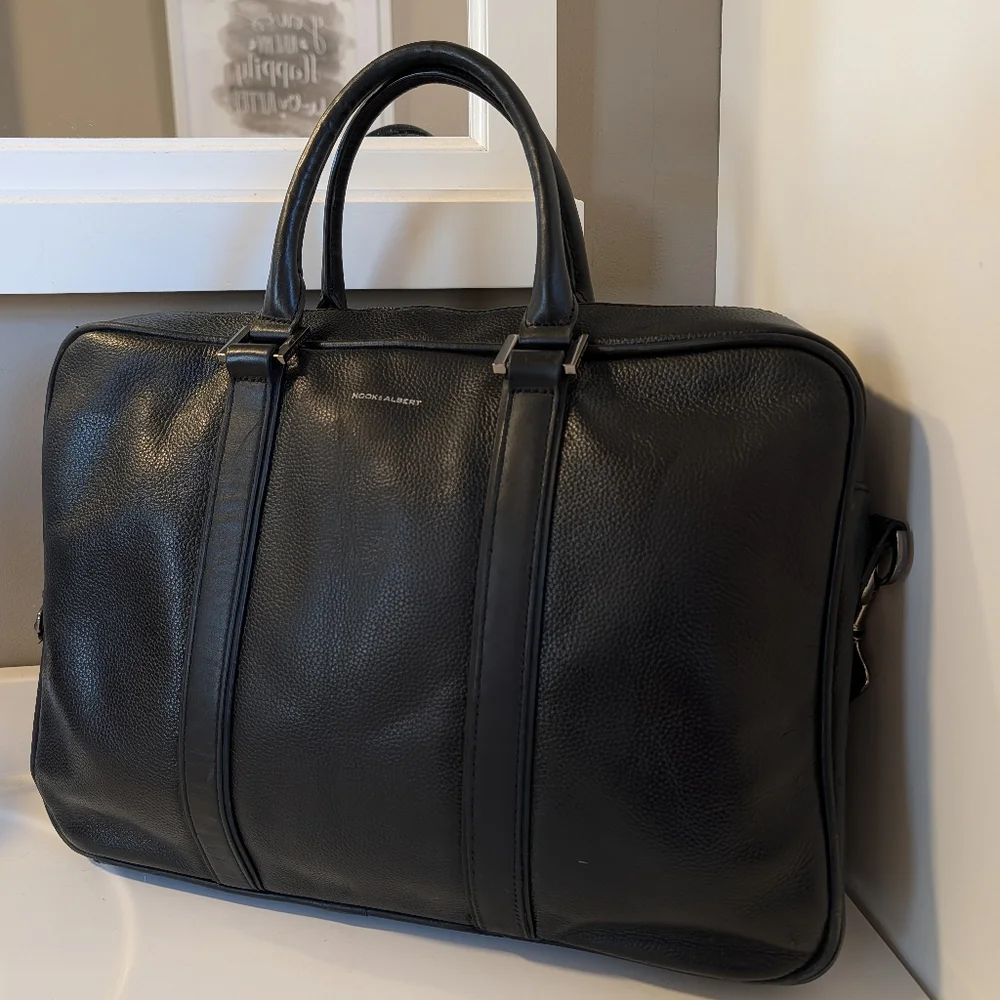 🖤EUC Hook & Albert Luxury Genuine Pebble Leather Adjustable Crossbody Briefcase
